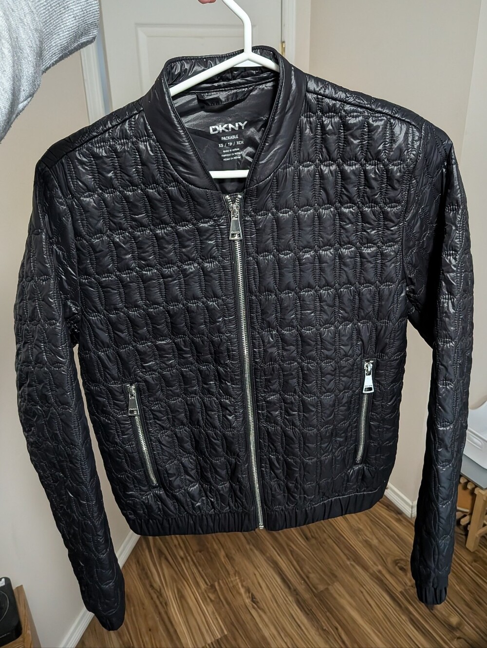 DKNY Black Quilted Bomber Jacket